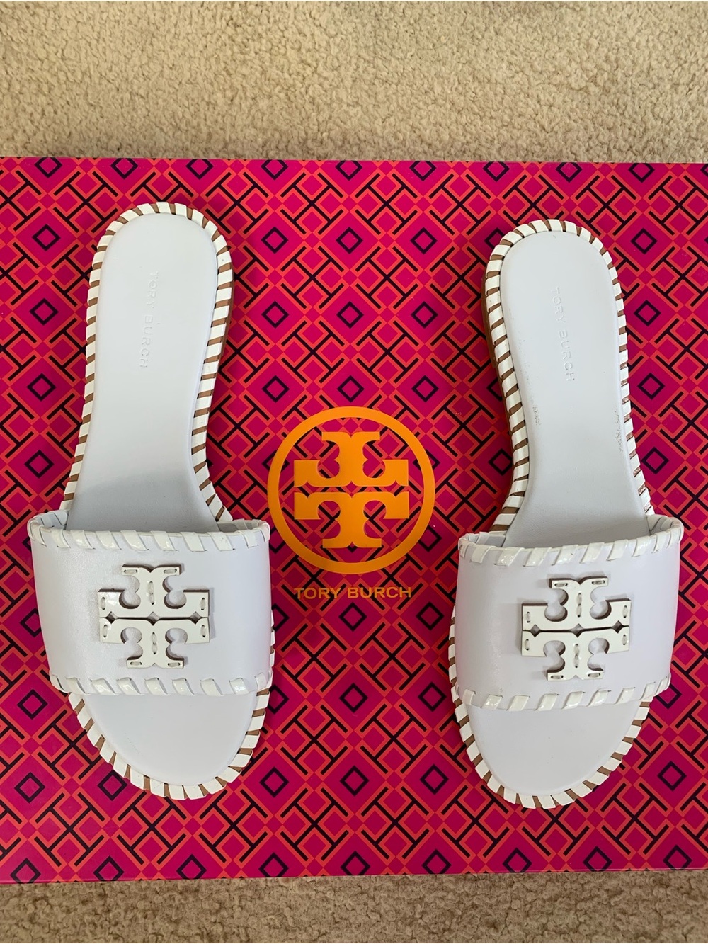 Tory Burch white leather slides with signature T logo. Brand new, no box. - Picture 2 of 4
